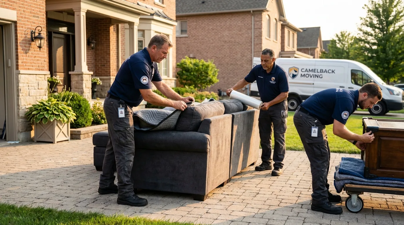 Large estate moving crew wrapping furniture in Baker, LA